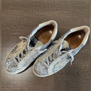 Golden Goose Super-Star Glitter Sneakers Gray Suede GGDB Size 35 Made Italy